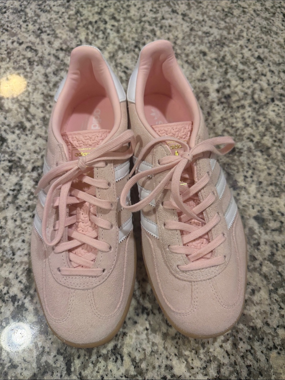 adidas Women's Pink Suede Sneakers with White Stripes